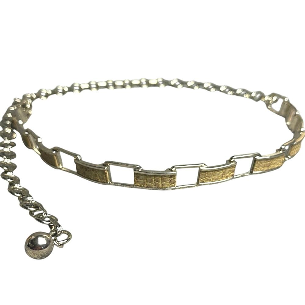 Vintage Chico’s adjustable chain belt tan reptile silver link boho 42” length